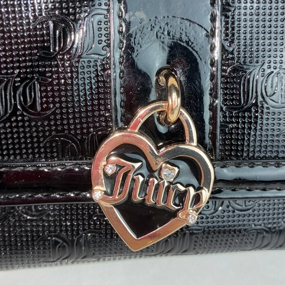 Juicy Couture Black Trifold Wallet - OS - Patent Monogram Heart Charm Y2K Glam